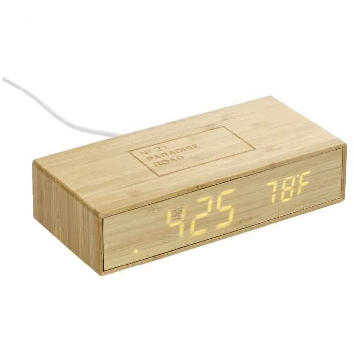 Bamboo Wireless Charging Desk Clock