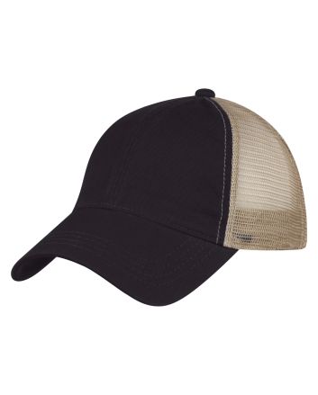 Washed Cotton Mesh Back Cap BLACK WITH KHAKI