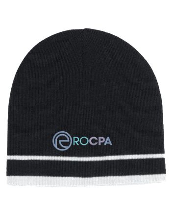Knit Beanie With Double Stripe BLACK WITH WHITE